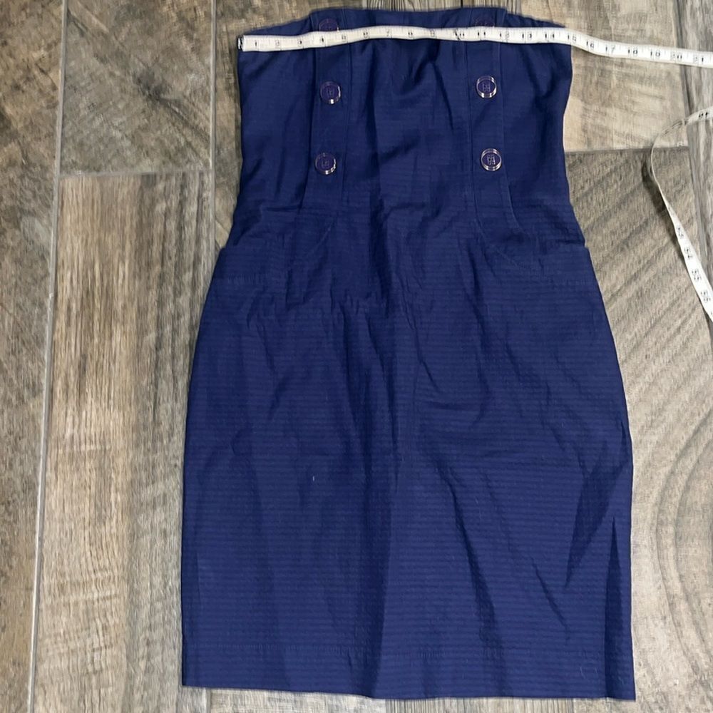 Lilly Pulitzer navy blue cotton strapless dress, corset built in bodice.